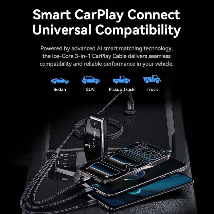 ROCK RCB0790 1.2m 3-in-1 USB to 8핀 + 타입-C + 마이크로 USB 메탈 브레이디드 충전 케이블, RCB0790