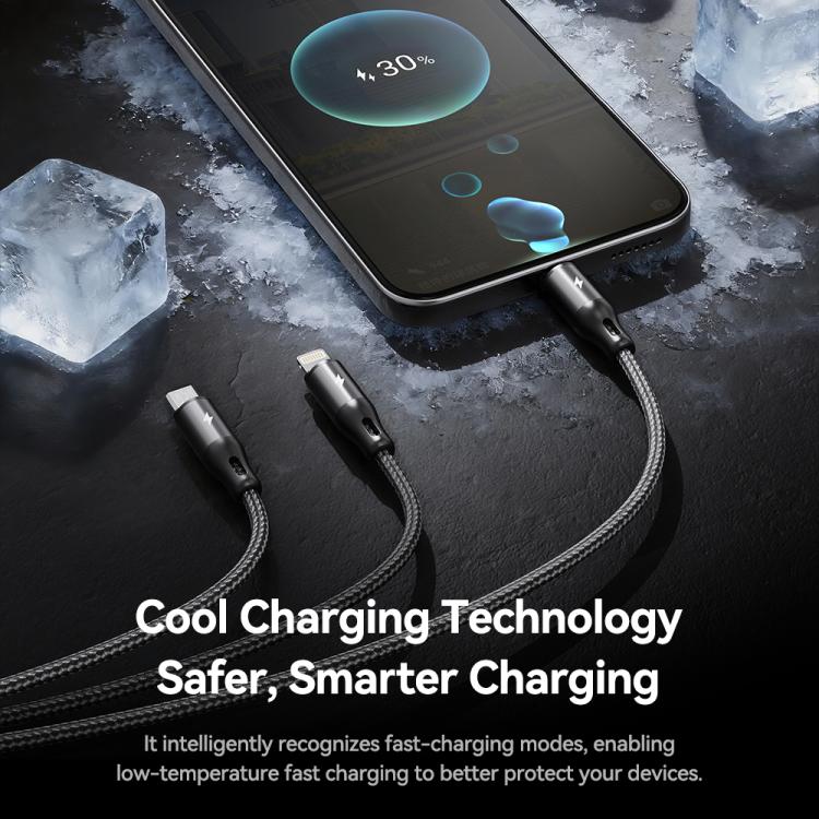ROCK RCB0790 1.2m 3-in-1 USB to 8핀 + 타입-C + 마이크로 USB 메탈 브레이디드 충전 케이블, RCB0790