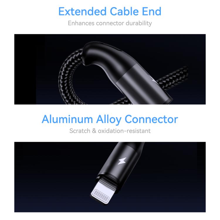 ROCK RCB0790 1.2m 3-in-1 USB to 8핀 + 타입-C + 마이크로 USB 메탈 브레이디드 충전 케이블, RCB0790