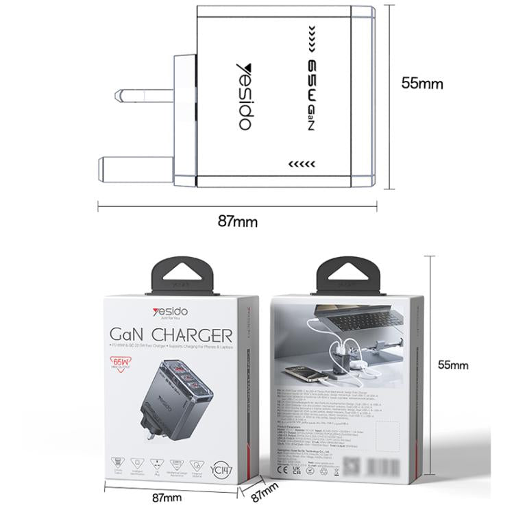 Yesido YC147 65W Mecha GaN Three-port Fast Charger, YC147