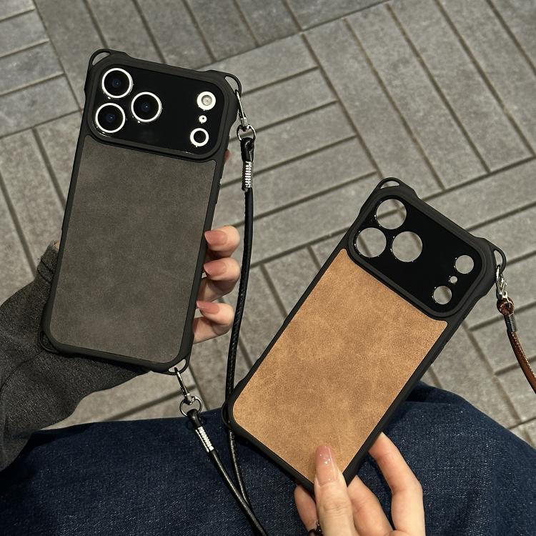 미세 구멍 인조 가죽 충격 방지 휴대폰 케이스와 크로스바디 PU 스트랩, 아이폰 17 프로 맥스용, 아이폰 17 프로용