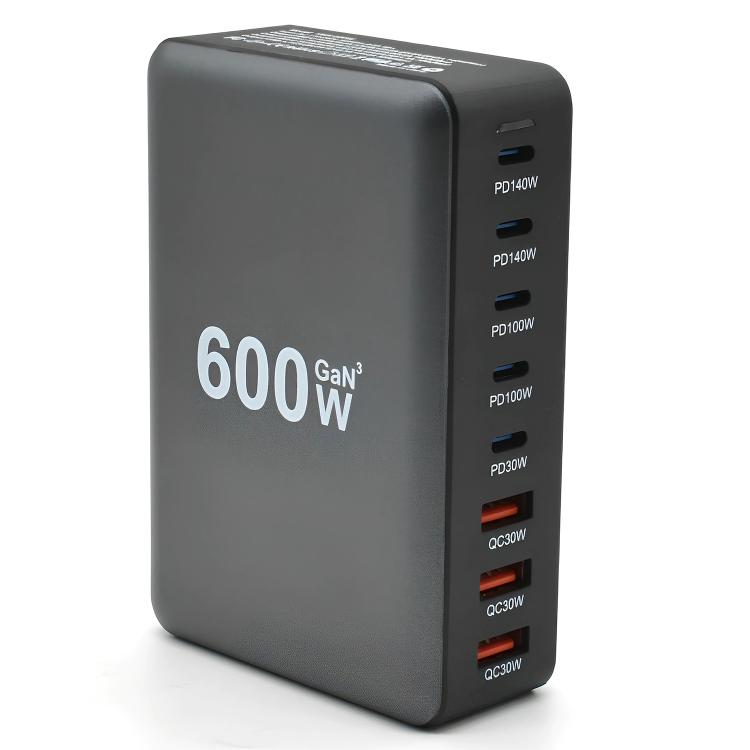 600W USB-C / 타입-C 및 USB-A 8포트 고출력 GaN 데스크탑 고속 충전기, EU 플러그, US 플러그, UK 플러그, AU 플러그