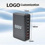 600W USB-C / 타입-C 및 USB-A 8포트 고출력 GaN 데스크탑 고속 충전기, EU 플러그, US 플러그, UK 플러그, AU 플러그