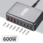 600W USB-C / 타입-C 및 USB-A 8포트 고출력 GaN 데스크탑 고속 충전기, EU 플러그, US 플러그, UK 플러그, AU 플러그