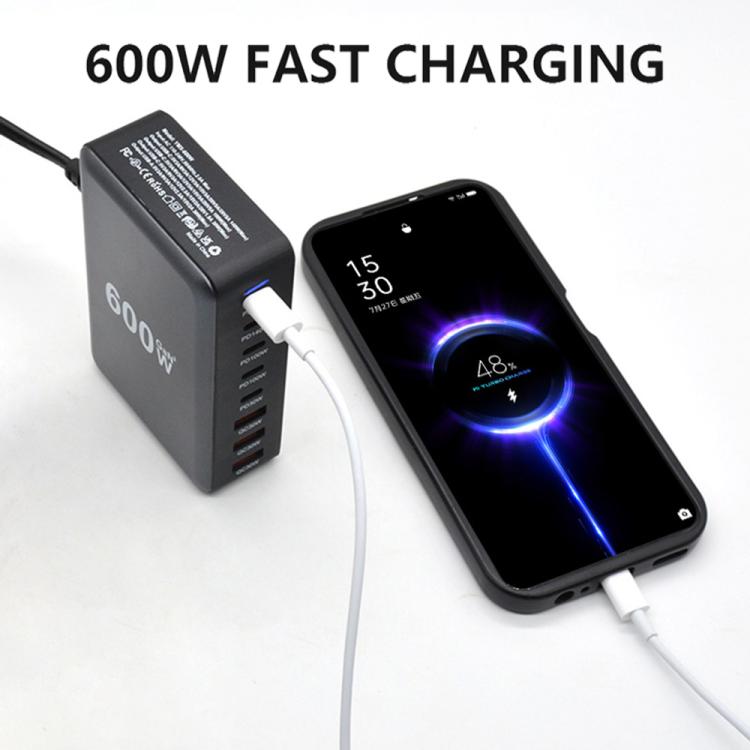 600W USB-C / 타입-C 및 USB-A 8포트 고출력 GaN 데스크탑 고속 충전기, EU 플러그, US 플러그, UK 플러그, AU 플러그