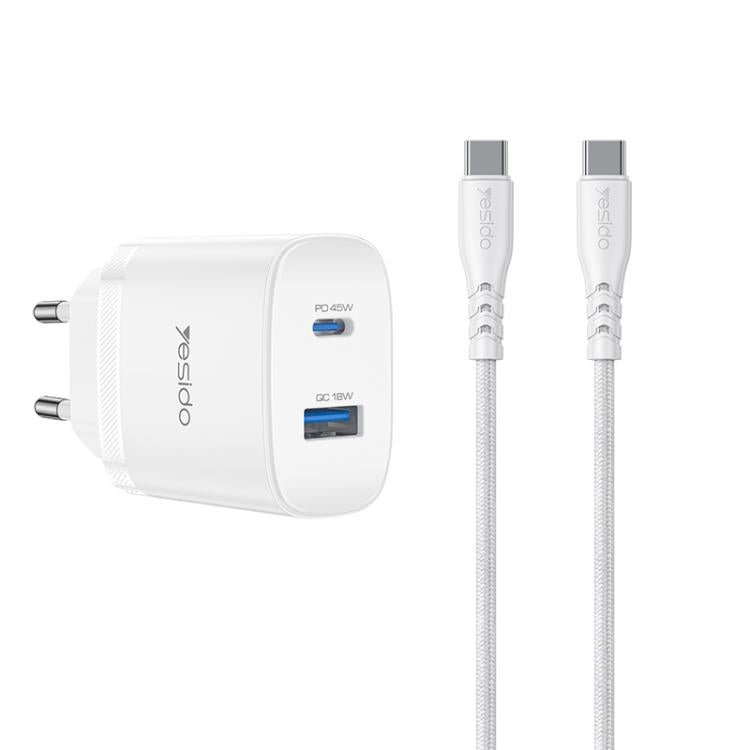Yesido PD45W USB 및 타입-C 듀얼 인터페이스 고속 충전기 세트, EU 플러그, UK 플러그, US 플러그