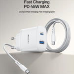 Yesido PD45W USB 및 타입-C 듀얼 인터페이스 고속 충전기 세트, EU 플러그, UK 플러그, US 플러그
