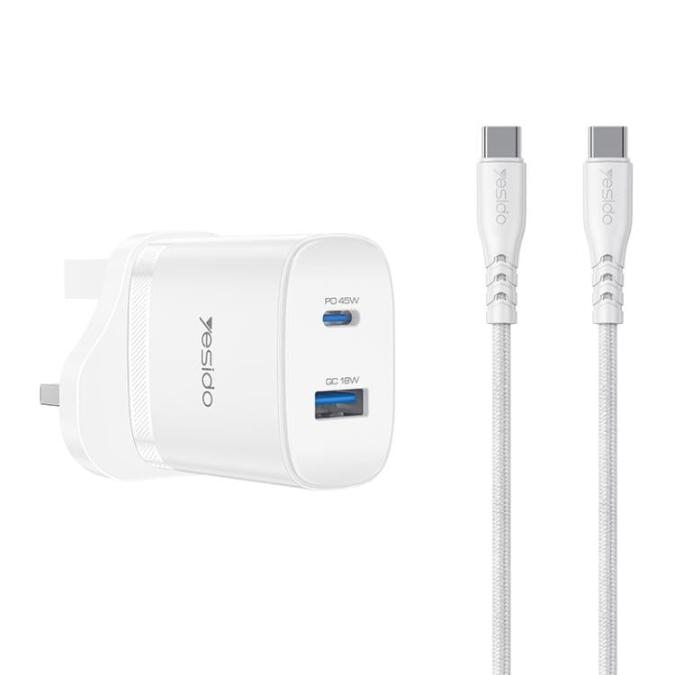 Yesido PD45W USB 및 타입-C 듀얼 인터페이스 고속 충전기 세트, EU 플러그, UK 플러그, US 플러그