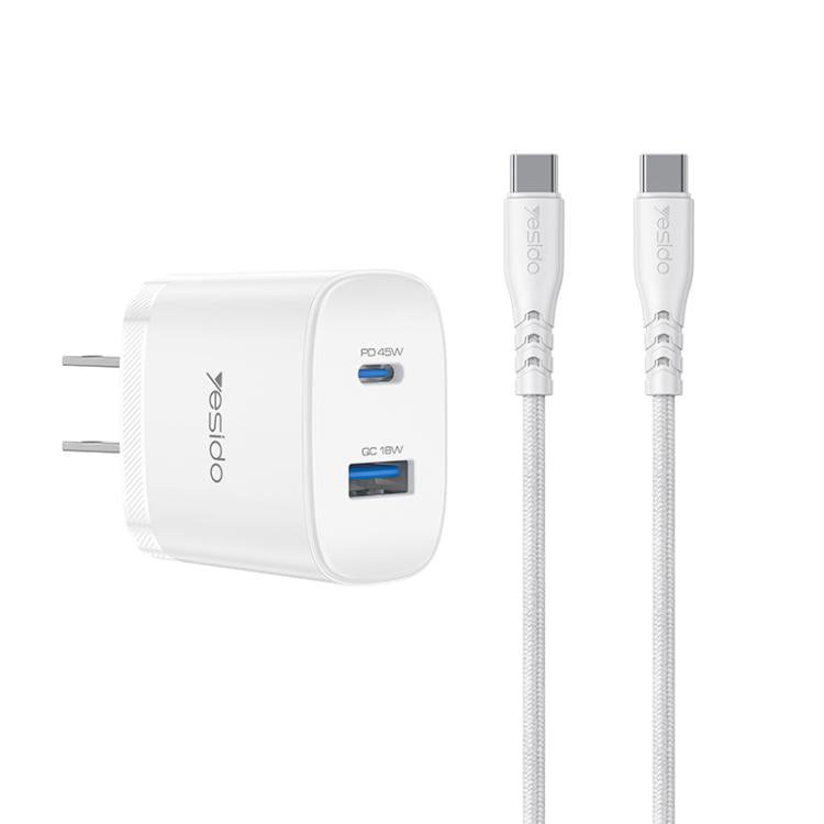 Yesido PD45W USB 및 타입-C 듀얼 인터페이스 고속 충전기 세트, EU 플러그, UK 플러그, US 플러그