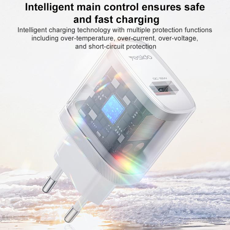 Yesido 18W USB 단일 인터페이스 충전기 세트 USB to 타입-C 케이블 포함, EU 플러그, UK 플러그, US 플러그