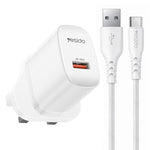 Yesido 18W USB 단일 인터페이스 충전기 세트 USB to 타입-C 케이블 포함, EU 플러그, UK 플러그, US 플러그