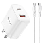 Yesido YC19U PD20W USB-C / 타입-C 및 QC18W USB-A 듀얼 포트 충전기 세트 타입-C to 타입-C 케이블 포함, YC19U