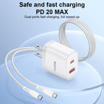 Yesido YC19U PD20W USB-C / 타입-C 및 QC18W USB-A 듀얼 포트 충전기 세트 타입-C to 타입-C 케이블 포함, YC19U