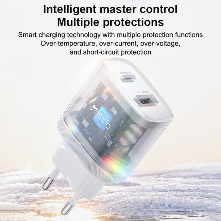 Yesido YC106 PD20W USB-C / 타입-C 및 QC18W USB-A 듀얼 포트 충전기 세트 타입-C to 타입-C 케이블 포함, YC106