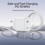 Yesido YC107 PD35W USB-C / 타입-C 단일 포트 고속 충전기 세트 타입-C to 타입-C 케이블 포함, YC107