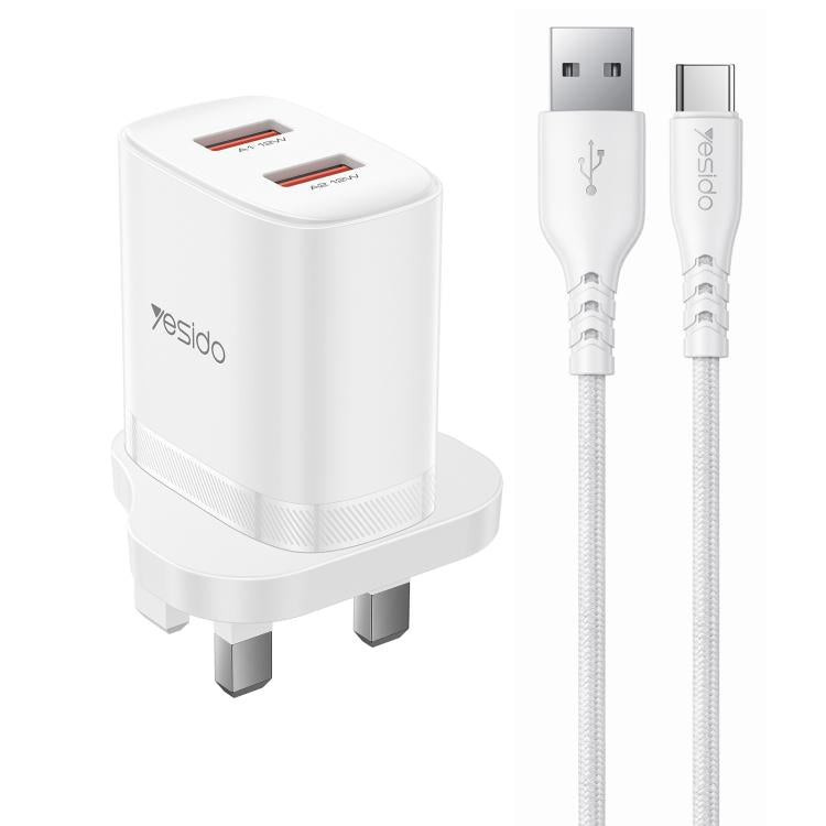 Yesido YC150 12W 2.4A USB 듀얼 포트 충전기 세트 1m USB to Type-C 데이터 케이블 포함, YC150