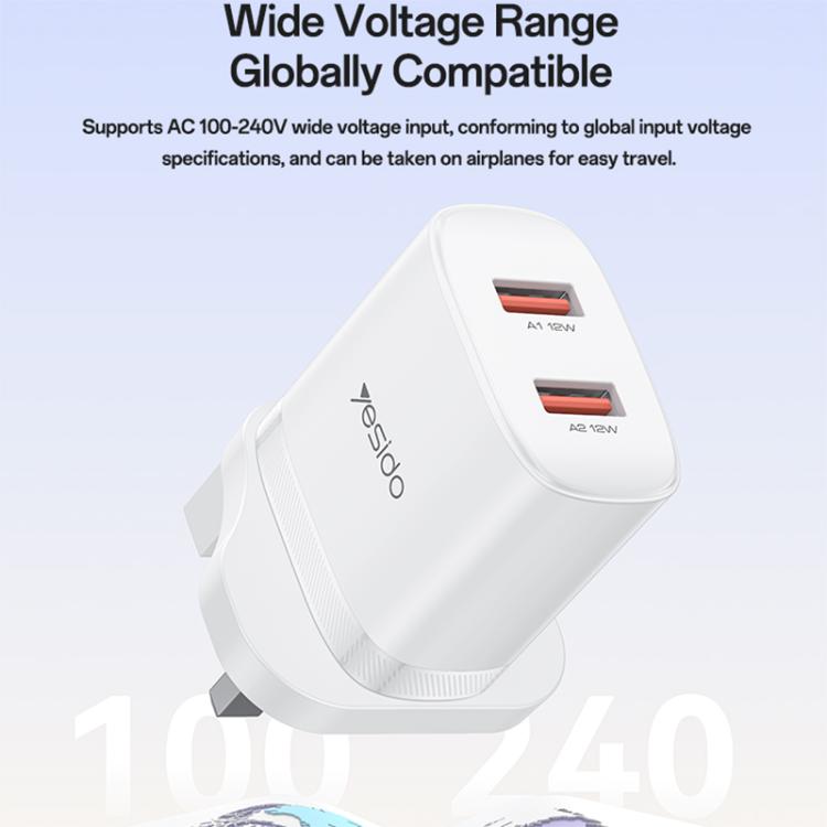 Yesido YC150 12W 2.4A USB 듀얼 포트 충전기 세트 1m USB to Type-C 데이터 케이블 포함, YC150