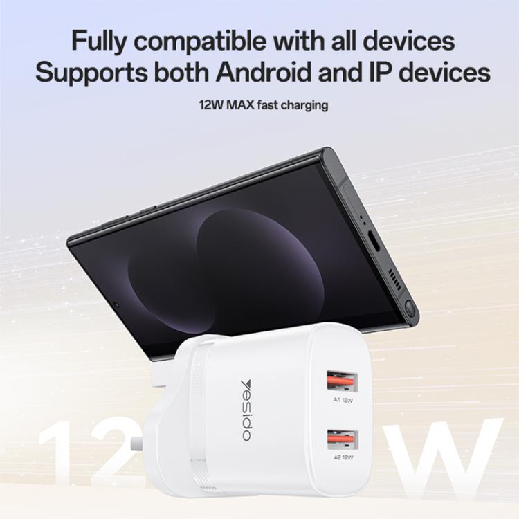Yesido YC150 12W 2.4A USB 듀얼 포트 충전기 세트 1m USB to Type-C 데이터 케이블 포함, YC150