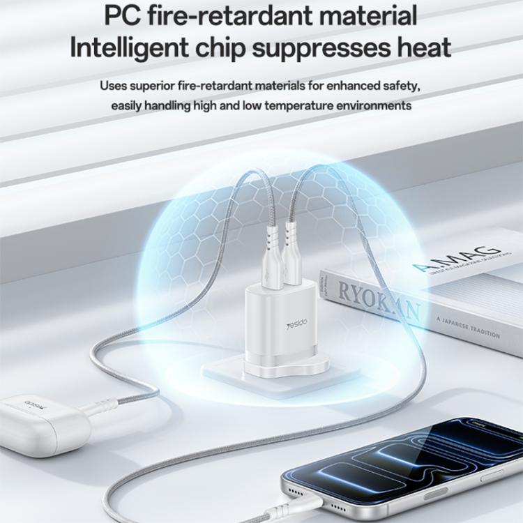 Yesido YC150 12W 2.4A USB 듀얼 포트 충전기 세트 1m USB to Type-C 데이터 케이블 포함, YC150
