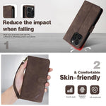 AZNS A2 Series Tri-Card Wallet RFID Vegan Leather Phone Case with Strap, For iPhone 13 Pro, For iPhone 13, For iPhone 12, For iPhone 12 Pro Max, For iPhone 12 Pro, For iPhone 11 Pro Max, For iPhone 11, For iPhone 11 Pro