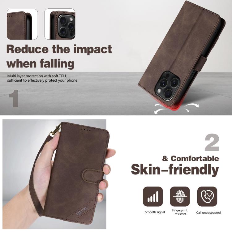 AZNS A2 Series Tri-Card Wallet RFID Vegan Leather Phone Case with Strap, For iPhone 13 Pro, For iPhone 13, For iPhone 12, For iPhone 12 Pro Max, For iPhone 12 Pro, For iPhone 11 Pro Max, For iPhone 11, For iPhone 11 Pro