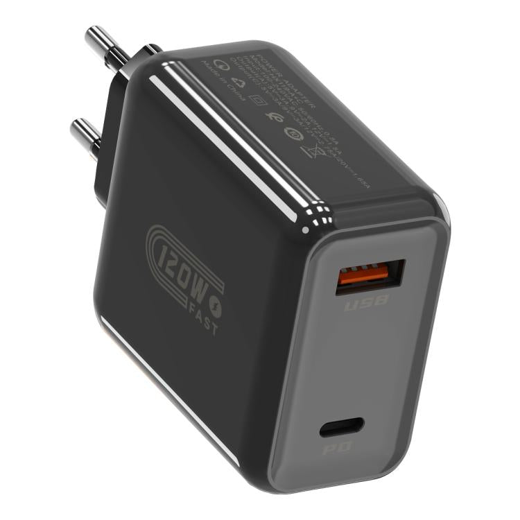 HX119 120W USB 및 Type-C 듀얼 인터페이스 고속 충전기, EU 플러그, UK 플러그, US 플러그