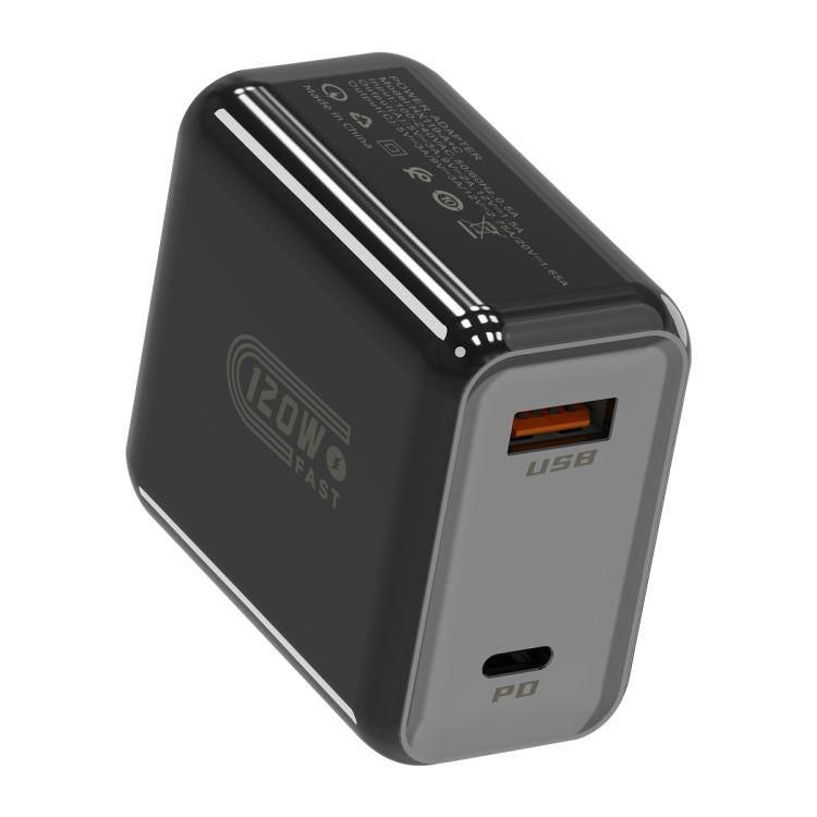 HX119 120W USB 및 Type-C 듀얼 인터페이스 고속 충전기, EU 플러그, UK 플러그, US 플러그