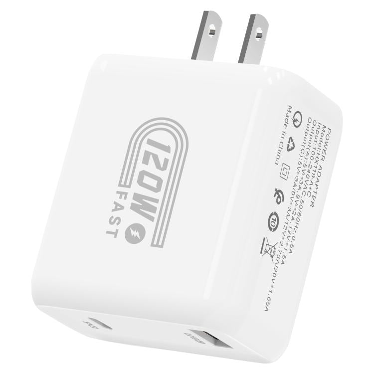 HX119 120W USB 및 Type-C 듀얼 인터페이스 고속 충전기, EU 플러그, UK 플러그, US 플러그