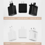 HX119 120W USB 및 Type-C 듀얼 인터페이스 고속 충전기, EU 플러그, UK 플러그, US 플러그