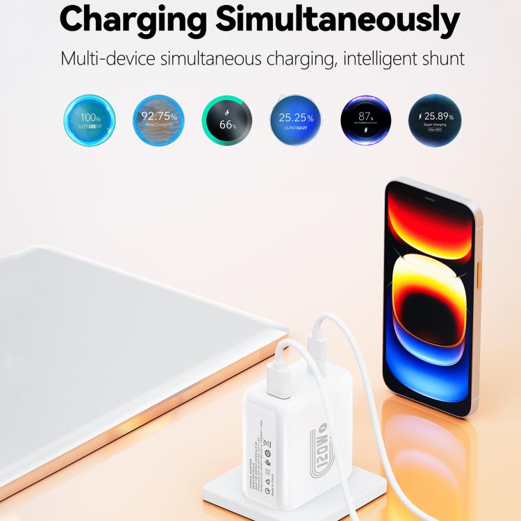 HX119 120W USB 및 Type-C 듀얼 인터페이스 고속 충전기, EU 플러그, UK 플러그, US 플러그