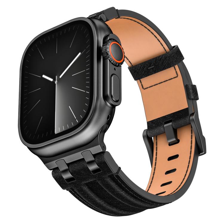 Denim Stitching Vegan Leather Watch Band, For Apple Watch 46mm / 49mm / 45mm / 44mm
