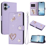 ZS01 이중 레이어 하트 플로럴 비건 가죽 휴대폰 케이스 손목 스트랩 포함, iPhone 16 Pro용, iPhone 16 Plus용, iPhone 16용, iPhone 15 Pro Max용, iPhone 15 Pro용, iPhone 15 Plus용