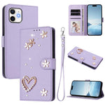 ZS01 Double-Layer Heart Floral Vegan Leather Phone Case with Wrist Strap, For iPhone 13 Pro, For iPhone 12 / 12 Pro, For iPhone 12 Pro Max, For iPhone 11 Pro Max, For iPhone 11, For iPhone 11 Pro