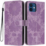 작은 검은색 로프가 달린 해바라기 엠보싱 비건 가죽 휴대폰 케이스, 아이폰 14 프로 맥스용, 아이폰 13 프로 맥스용, 아이폰 13 프로용, 아이폰 13용, 아이폰 12 / 12 프로용, 아이폰 12 프로 맥스용, 아이폰 11 프로 맥스용, 아이폰 11용