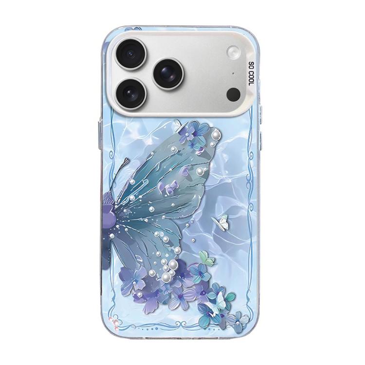 나비 무늬 은도금 PC 하이브리드 TPU 휴대폰 케이스, iPhone 17e / 16e용, iPhone 17 Pro Max용, iPhone 17 Pro용, iPhone 17용, iPhone Air용, iPhone 16 Pro Max용