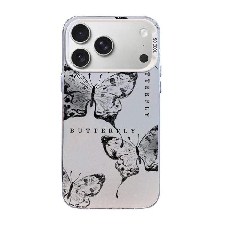 나비 무늬 은도금 PC 하이브리드 TPU 휴대폰 케이스, iPhone 17e / 16e용, iPhone 17 Pro Max용, iPhone 17 Pro용, iPhone 17용, iPhone Air용, iPhone 16 Pro Max용