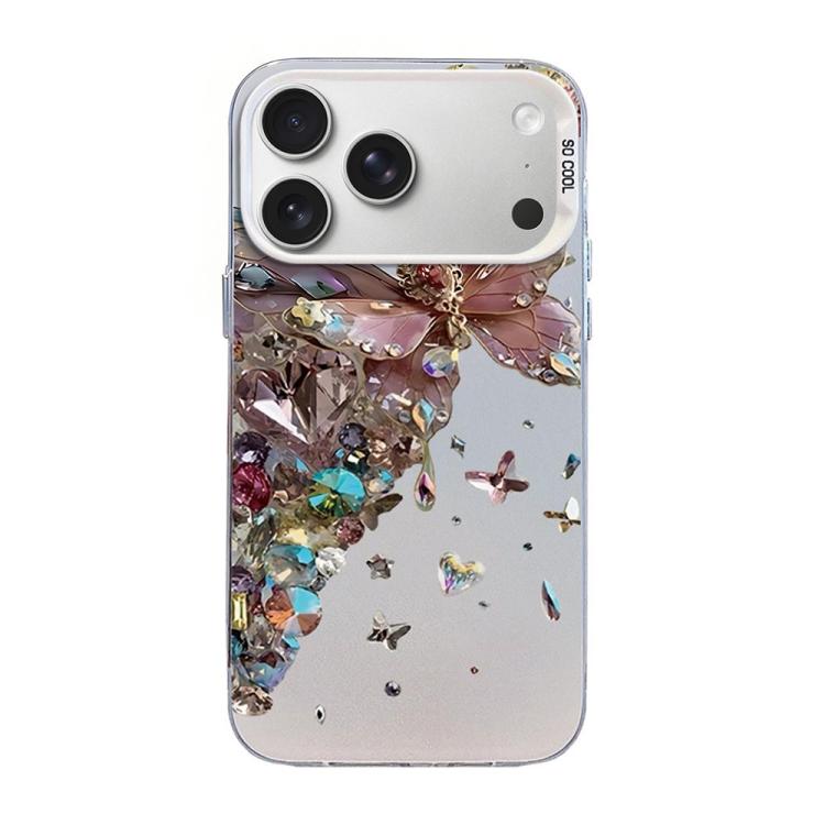 나비 무늬 은도금 PC 하이브리드 TPU 휴대폰 케이스, iPhone 17e / 16e용, iPhone 17 Pro Max용, iPhone 17 Pro용, iPhone 17용, iPhone Air용, iPhone 16 Pro Max용
