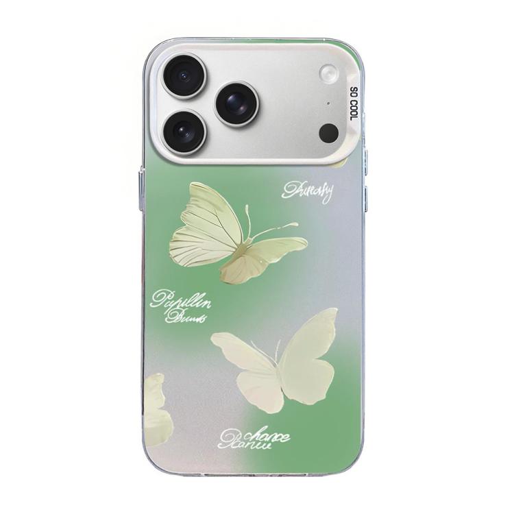 나비 무늬 은도금 PC 하이브리드 TPU 휴대폰 케이스, iPhone 17e / 16e용, iPhone 17 Pro Max용, iPhone 17 Pro용, iPhone 17용, iPhone Air용, iPhone 16 Pro Max용