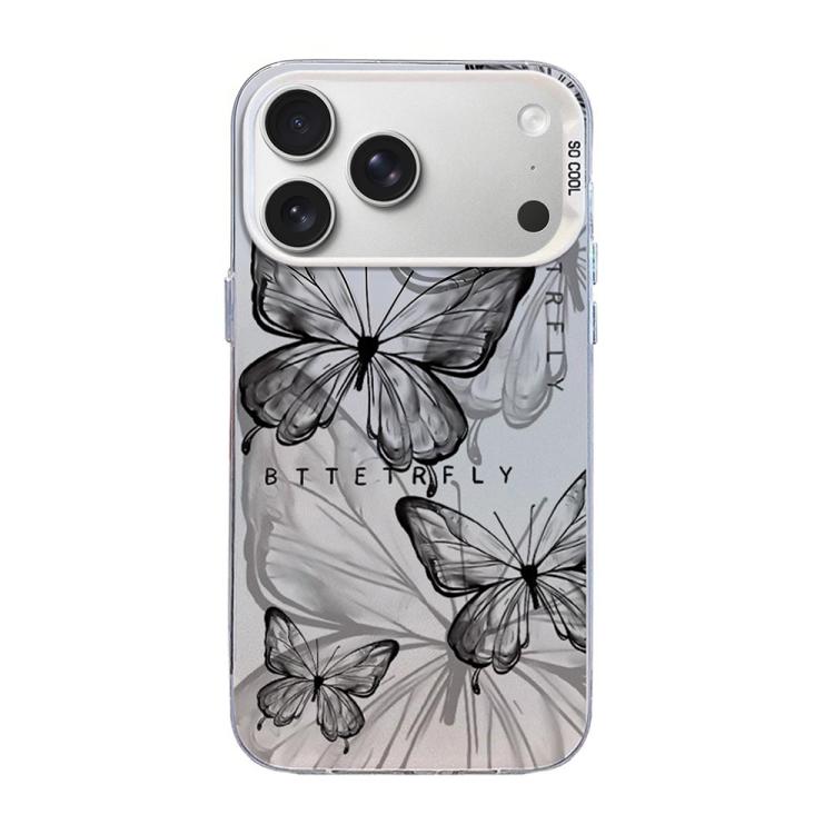 나비 무늬 은도금 PC 하이브리드 TPU 휴대폰 케이스, iPhone 17e / 16e용, iPhone 17 Pro Max용, iPhone 17 Pro용, iPhone 17용, iPhone Air용, iPhone 16 Pro Max용