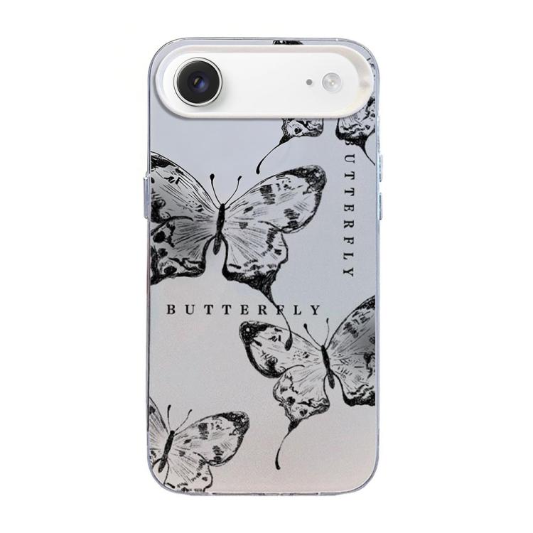 나비 무늬 은도금 PC 하이브리드 TPU 휴대폰 케이스, iPhone 17e / 16e용, iPhone 17 Pro Max용, iPhone 17 Pro용, iPhone 17용, iPhone Air용, iPhone 16 Pro Max용
