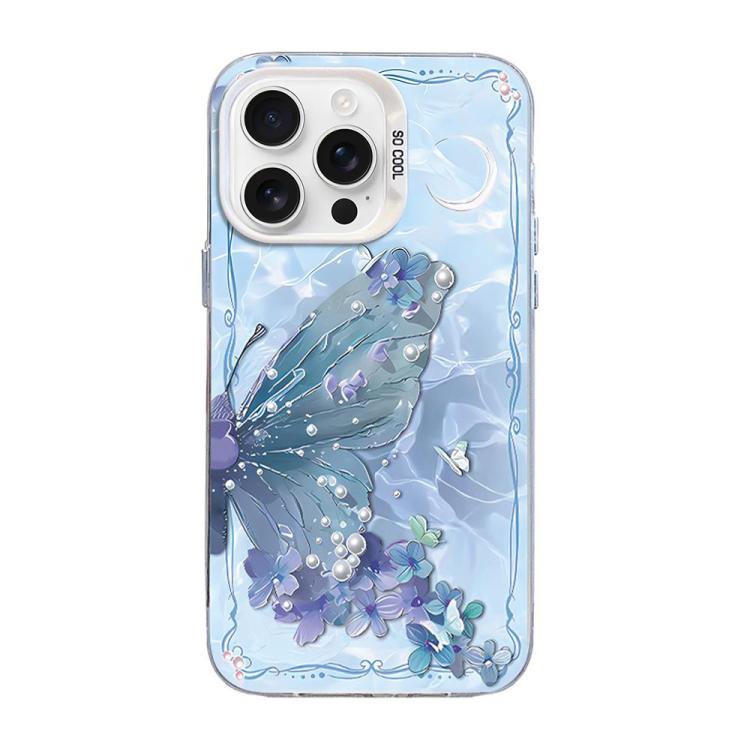 나비 무늬 은도금 PC 하이브리드 TPU 휴대폰 케이스, iPhone 17e / 16e용, iPhone 17 Pro Max용, iPhone 17 Pro용, iPhone 17용, iPhone Air용, iPhone 16 Pro Max용
