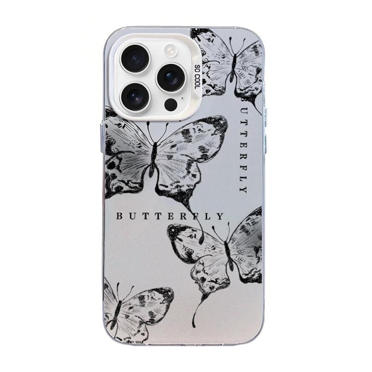 나비 무늬 은도금 PC 하이브리드 TPU 휴대폰 케이스, iPhone 17e / 16e용, iPhone 17 Pro Max용, iPhone 17 Pro용, iPhone 17용, iPhone Air용, iPhone 16 Pro Max용