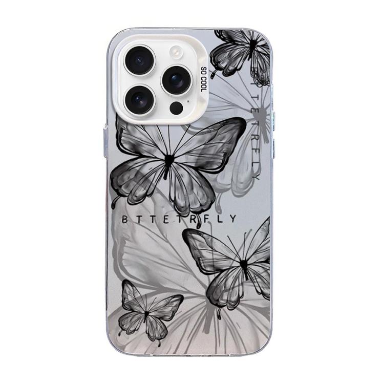 나비 무늬 은도금 PC 하이브리드 TPU 휴대폰 케이스, iPhone 17e / 16e용, iPhone 17 Pro Max용, iPhone 17 Pro용, iPhone 17용, iPhone Air용, iPhone 16 Pro Max용