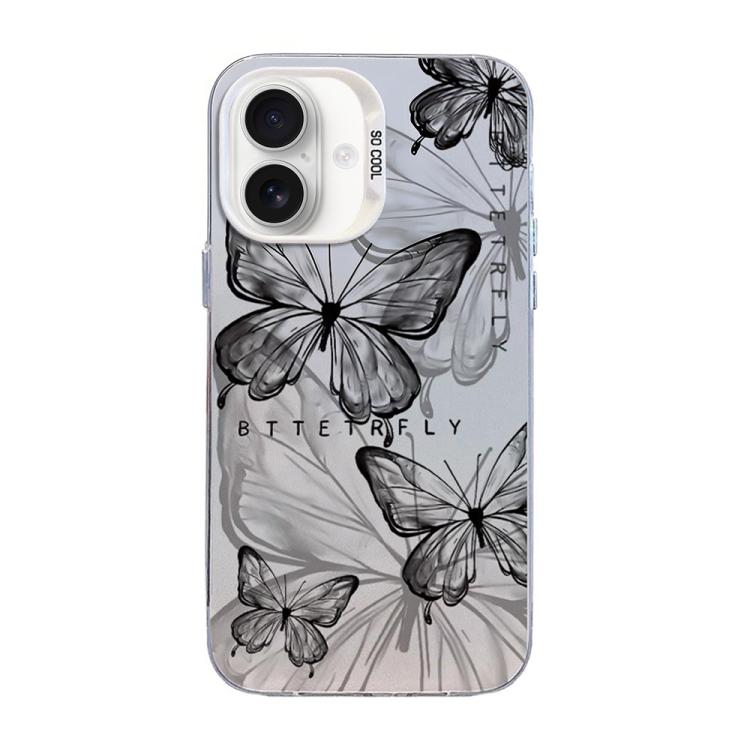 나비 무늬 은도금 PC 하이브리드 TPU 휴대폰 케이스, iPhone 16 Pro용, iPhone 16 Plus용, iPhone 16용, iPhone 15 Pro Max용, iPhone 15 Pro용, iPhone 15 Plus용