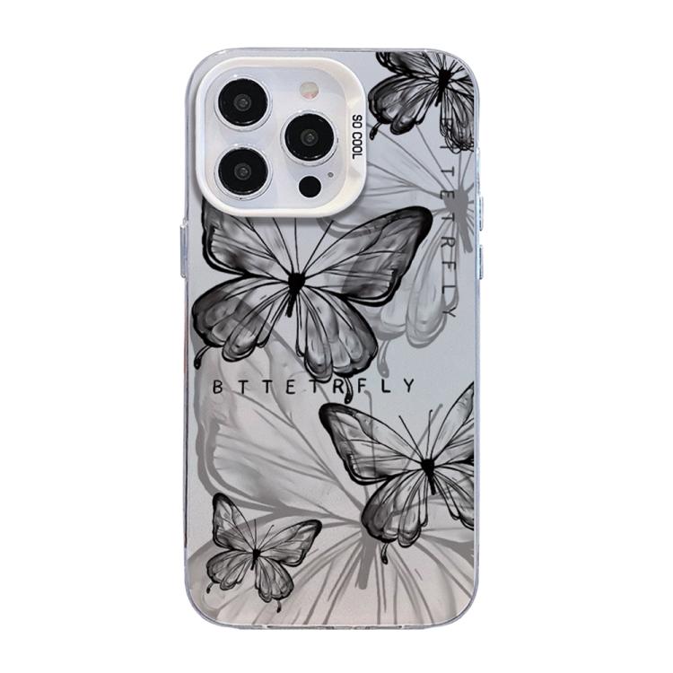 나비 무늬 은도금 PC 하이브리드 TPU 휴대폰 케이스, iPhone 16 Pro용, iPhone 16 Plus용, iPhone 16용, iPhone 15 Pro Max용, iPhone 15 Pro용, iPhone 15 Plus용