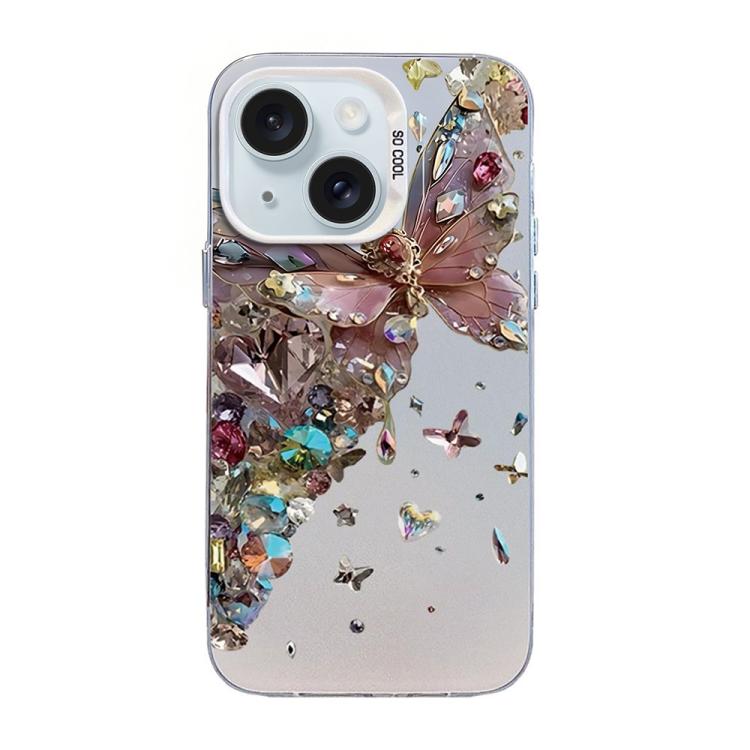 나비 무늬 은도금 PC 하이브리드 TPU 휴대폰 케이스, iPhone 16 Pro용, iPhone 16 Plus용, iPhone 16용, iPhone 15 Pro Max용, iPhone 15 Pro용, iPhone 15 Plus용