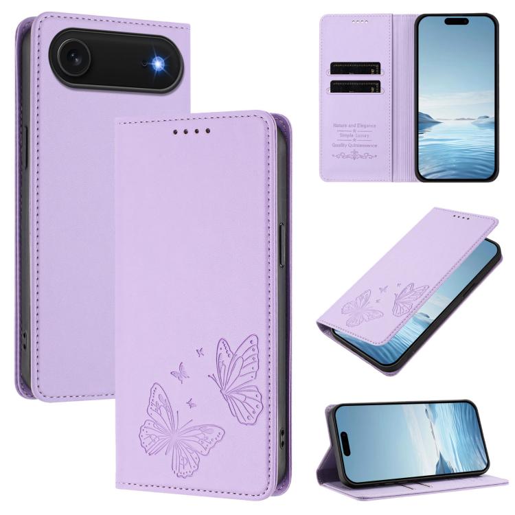 Strong Magnetic Dual Butterfly RFID Vegan Leather Phone Case, For iPhone Air, For iPhone 16 Pro Max, For iPhone 16 Pro, For iPhone 16 Plus