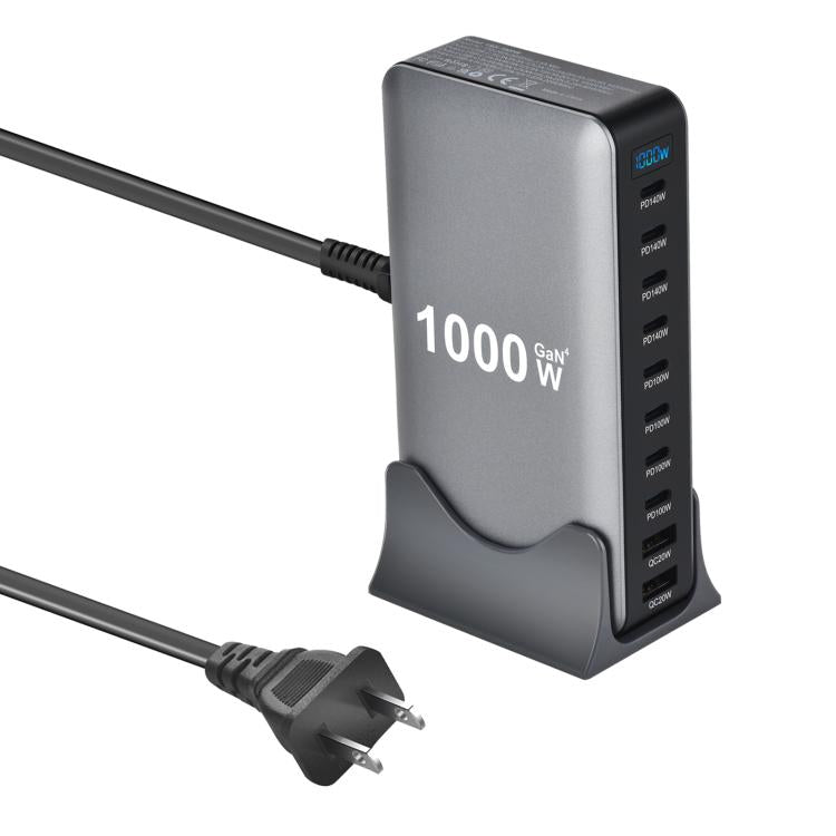 YMX-1000W 1000W 8 x Type-C 포트 및 2 x USB 10 포트 디지털 디스플레이 다기능 충전기, AU 플러그, EU 플러그, UK 플러그, US 플러그