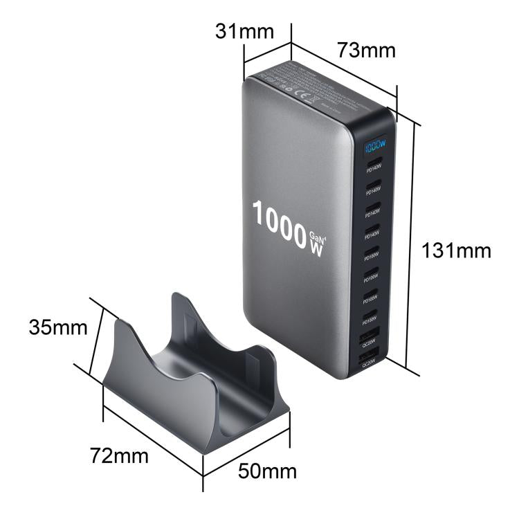 YMX-1000W 1000W 8 x Type-C 포트 및 2 x USB 10 포트 디지털 디스플레이 다기능 충전기, AU 플러그, EU 플러그, UK 플러그, US 플러그