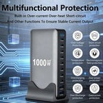 YMX-1000W 1000W 8 x Type-C 포트 및 2 x USB 10 포트 디지털 디스플레이 다기능 충전기, AU 플러그, EU 플러그, UK 플러그, US 플러그